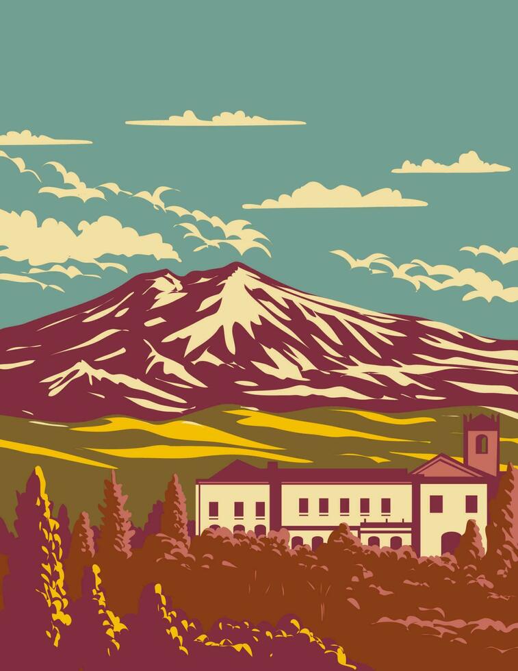 montar etna en messina y catania Sicilia Italia wpa Arte deco póster vector