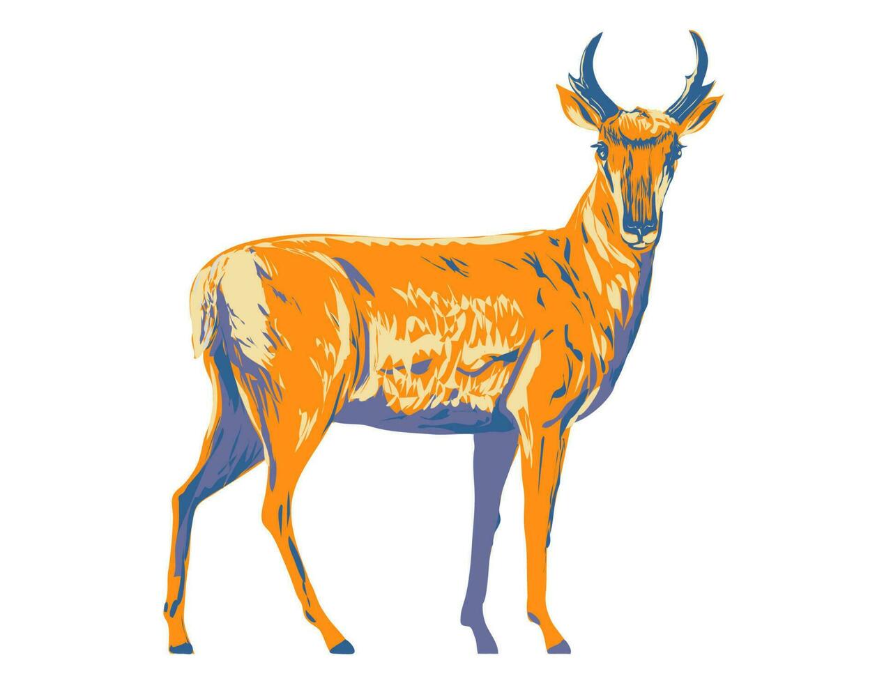 Pronghorn or American Antelope Side View WPA Poster Art vector