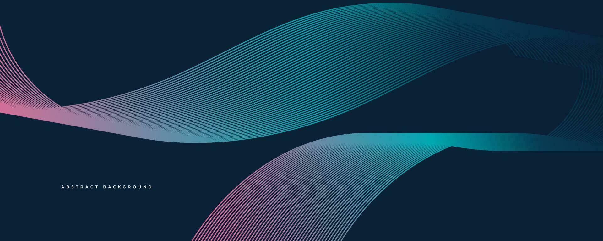 Dark abstract background with glowing waves. Shiny moving line design element. Modern blue purple gradient flowing wave line. Futuristic technology concept. Vector illustration