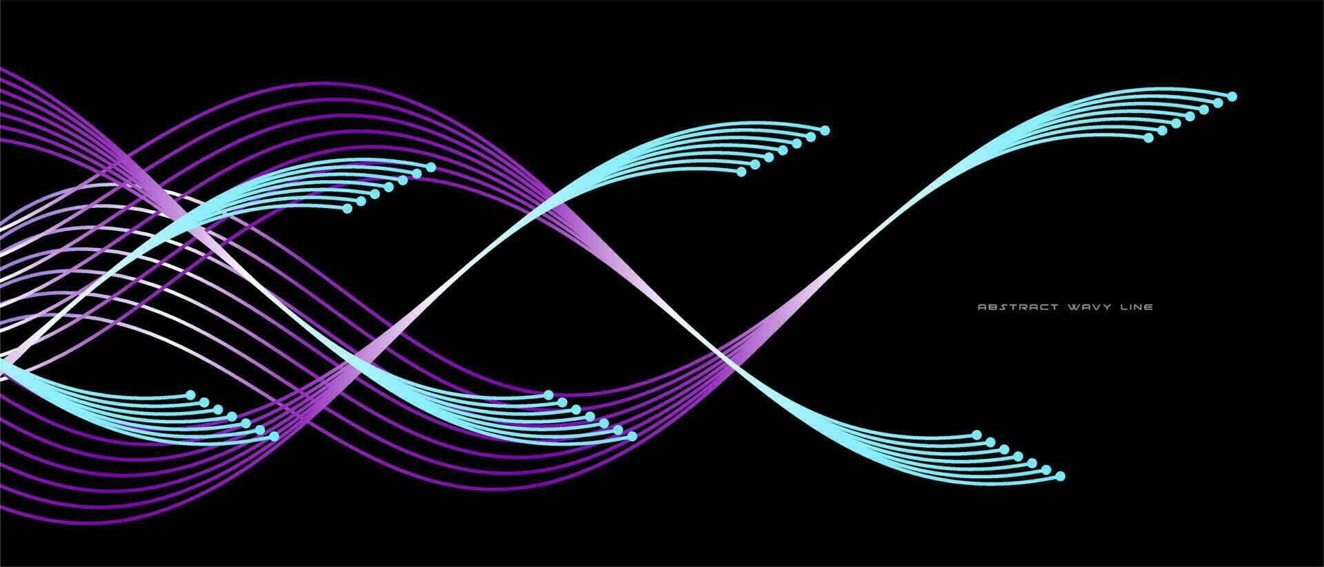 Dynamic flowing wavy abstract light line vector in blue green color isolated on black background for tech concepts AI, digital, communication, 5G, science, music