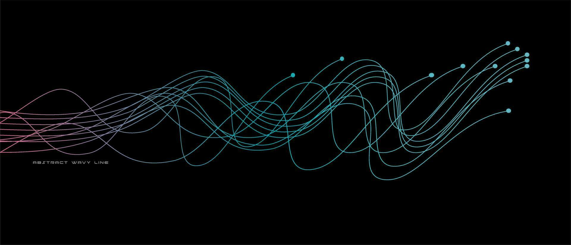 Dynamic flowing wavy abstract light line vector in blue green color isolated on black background for tech concepts AI, digital, communication, 5G, science, music