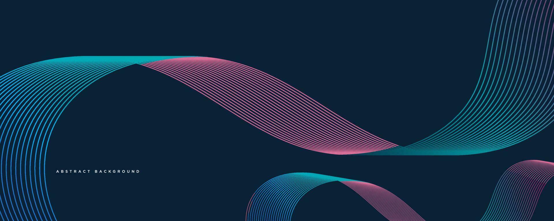 Dark abstract background with glowing waves. Shiny moving line design element. Modern blue purple gradient flowing wave line. Futuristic technology concept. Vector illustration