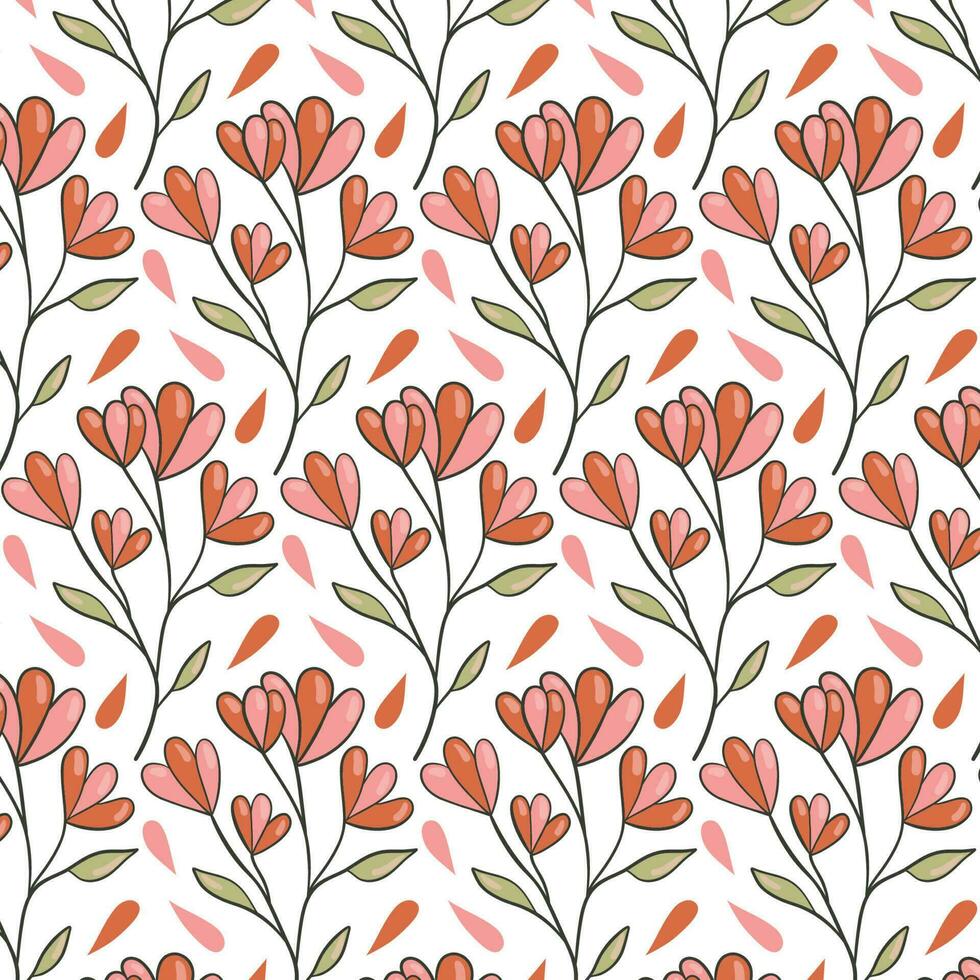 Seamless floral pattern. Cute retro textures. Flowers and dots for fabric, paper, packaging design. vector