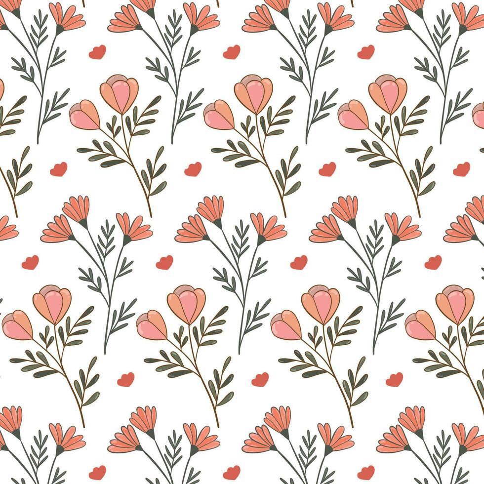 Seamless floral pattern. Cute retro textures. Flowers and dots for fabric, paper, packaging design. vector