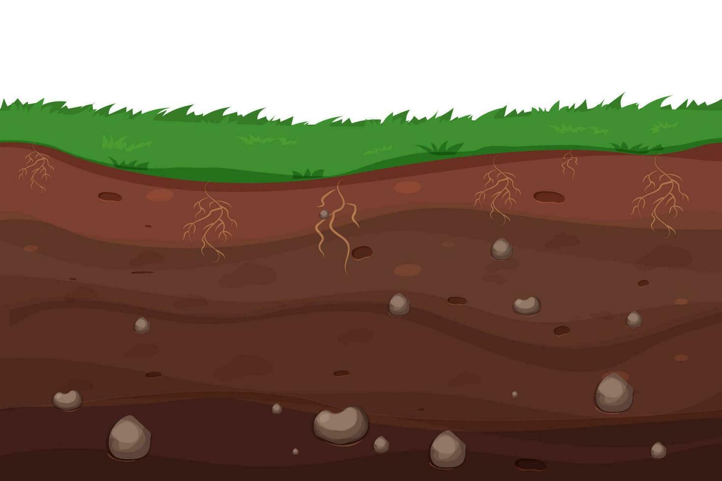 Ground land underground cross section textured with stones in cartoon style. Game level, scenery. Farming ar garden. Vector illustration