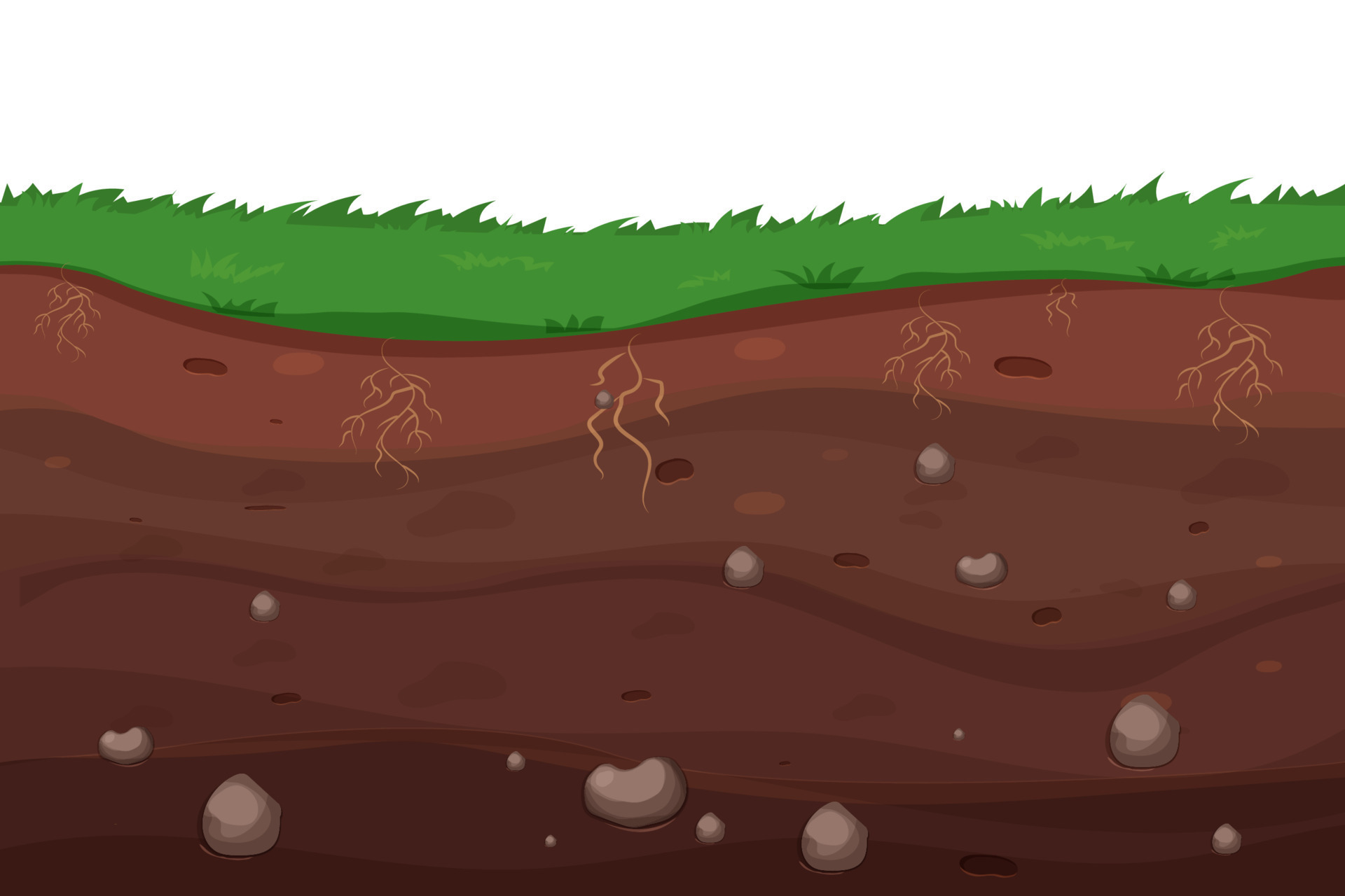 Ground land underground cross section textured with stones in ...
