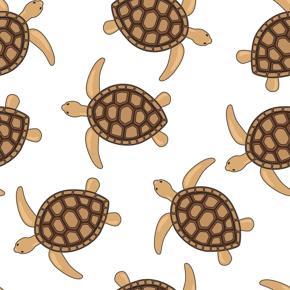 Turtle brown seamless pattern, beautiful character. Underwater, marine wild turtles isolated on white. vector