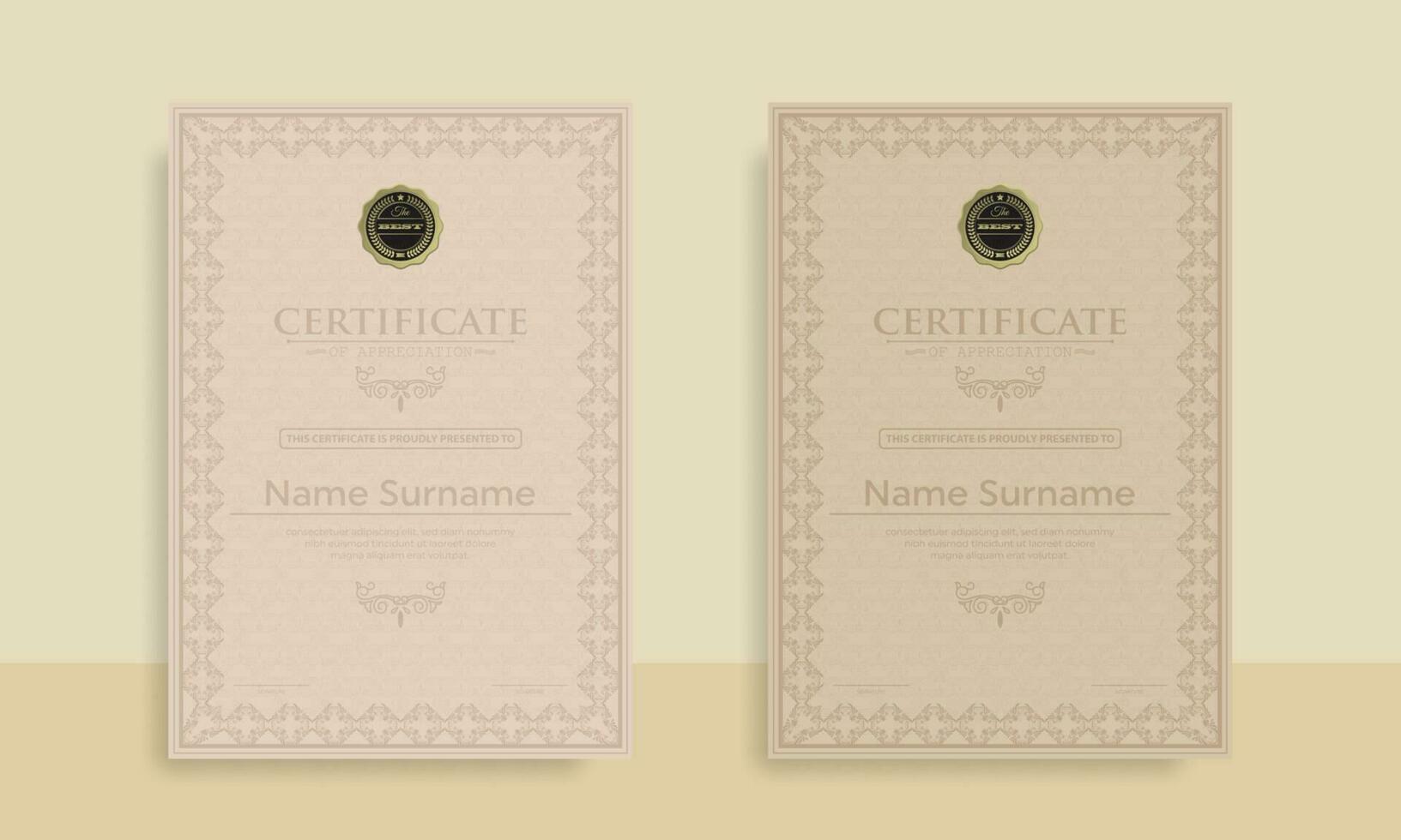 Diploma Certificate of achievement template in vector with Thai outline. Award Templates, achievements for companies, Best Prize Documents. Illustration Templates