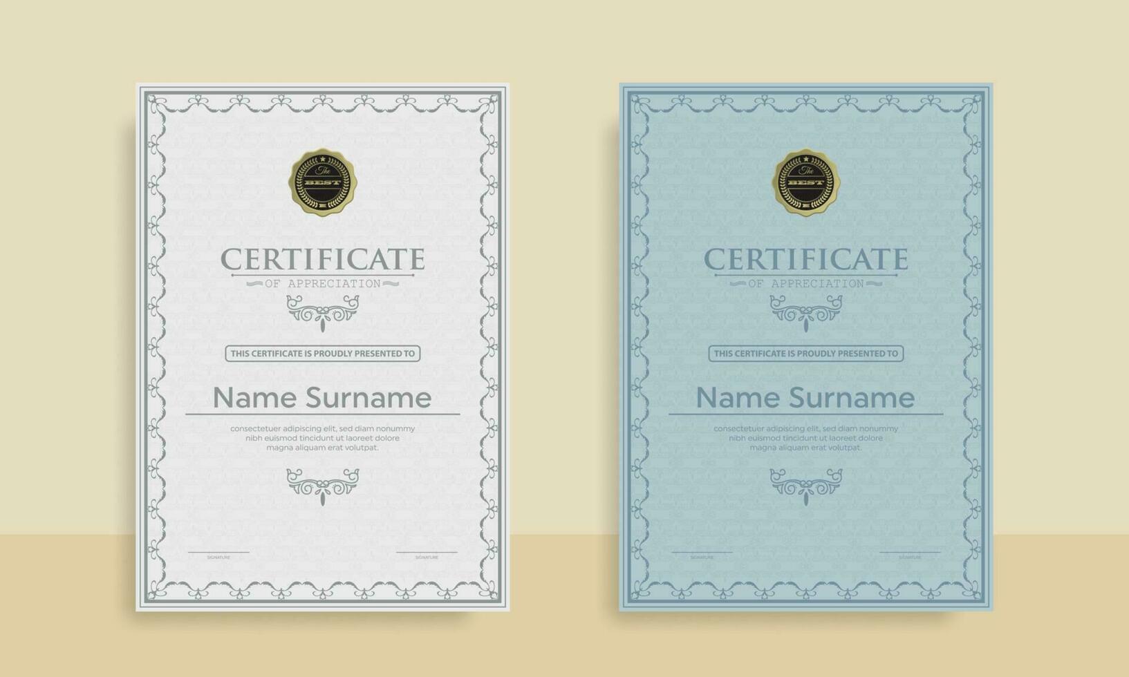 Diploma Certificate of achievement template in vector with Thai outline. Award Templates, achievements for companies, Best Prize Documents. Illustration Templates