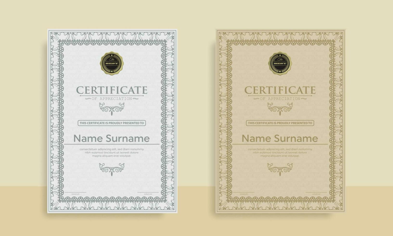 Diploma Certificate of achievement template in vector with Thai outline. Award Templates, achievements for companies, Best Prize Documents. Illustration Templates