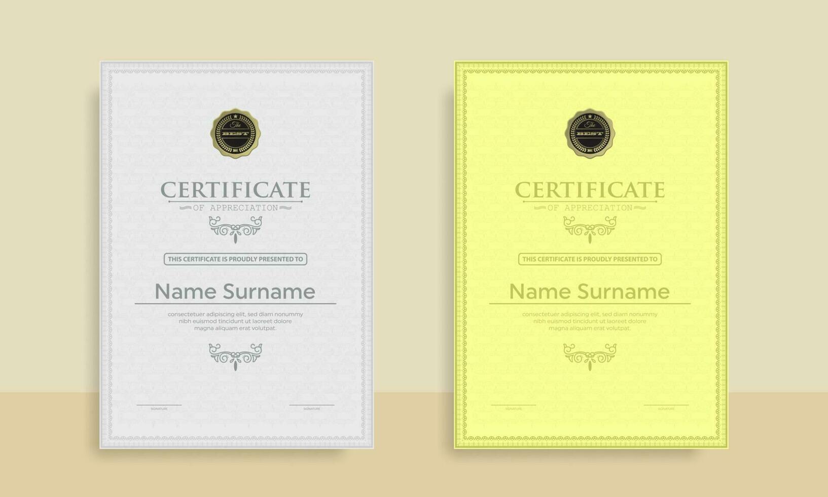 Diploma Certificate of achievement template in vector with Thai outline. Award Templates, achievements for companies, Best Prize Documents. Illustration Templates