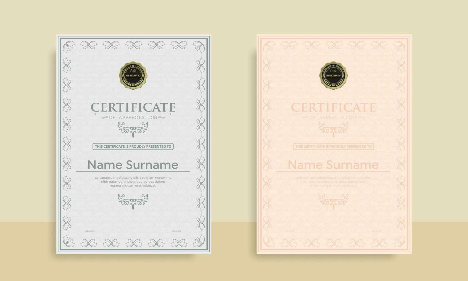 Diploma Certificate of achievement template in vector with Thai outline. Award Templates, achievements for companies, Best Prize Documents. Illustration Templates