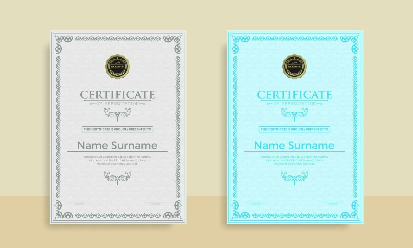 Diploma Certificate of achievement template in vector with Thai outline. Award Templates, achievements for companies, Best Prize Documents. Illustration Templates