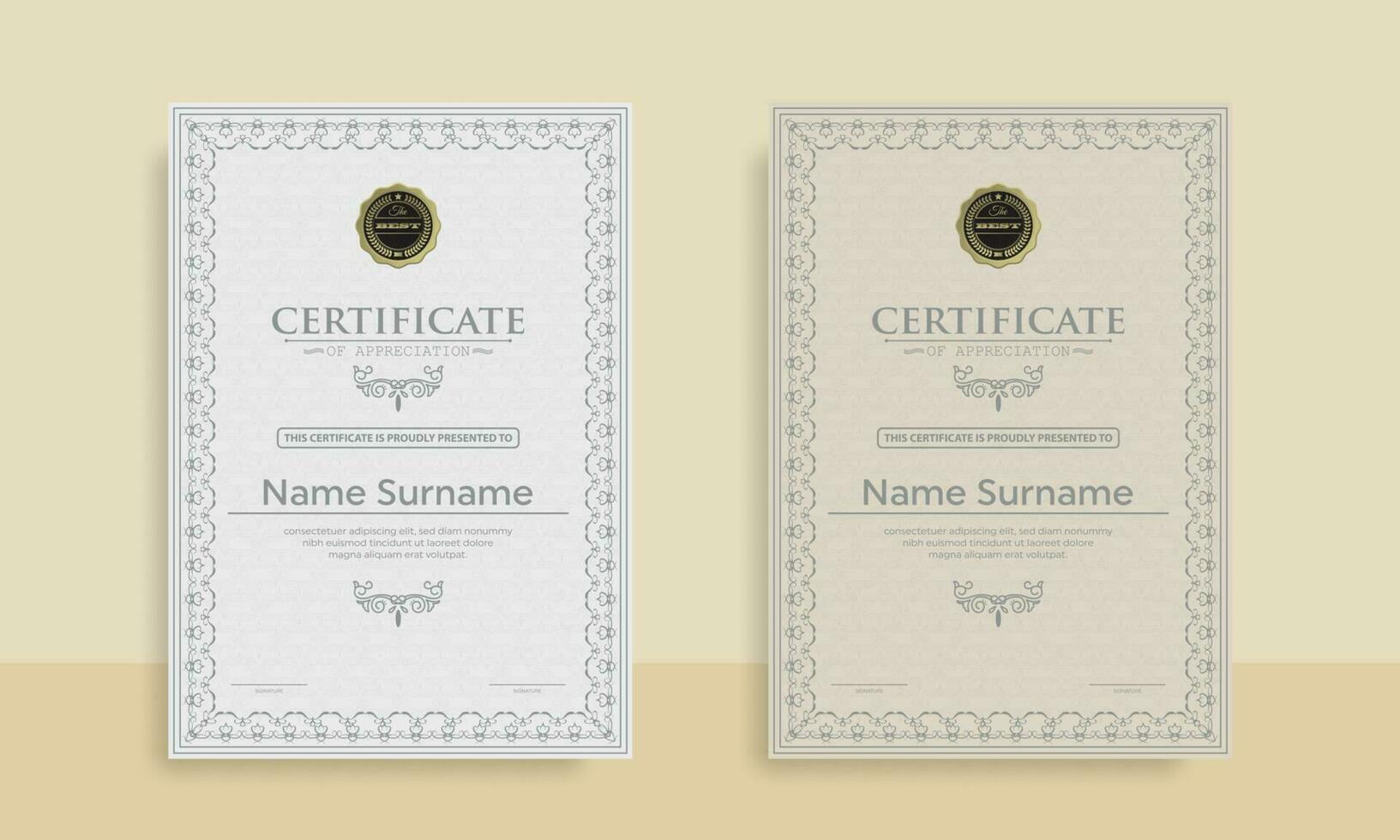 Diploma Certificate of achievement template in vector with Thai outline. Award Templates, achievements for companies, Best Prize Documents. Illustration Templates