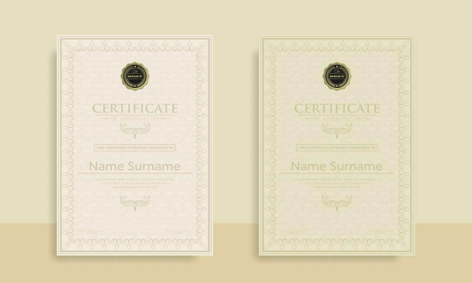 Diploma Certificate of achievement template in vector with Thai outline. Award Templates, achievements for companies, Best Prize Documents. Illustration Templates