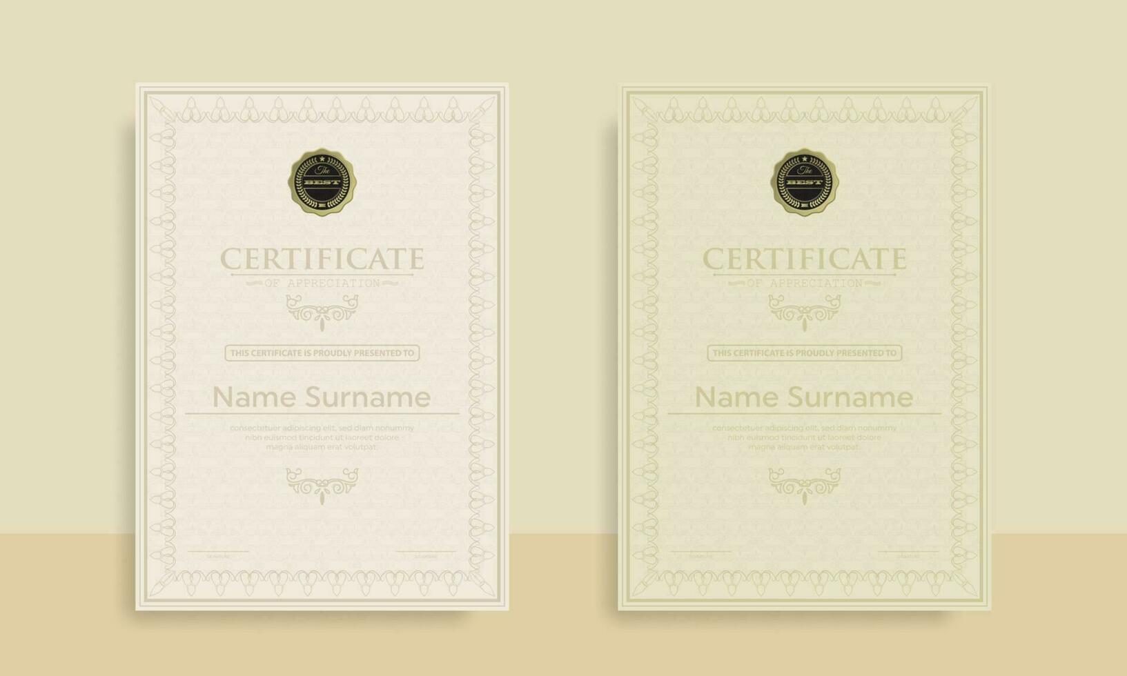 Diploma Certificate of achievement template in vector with Thai outline. Award Templates, achievements for companies, Best Prize Documents. Illustration Templates