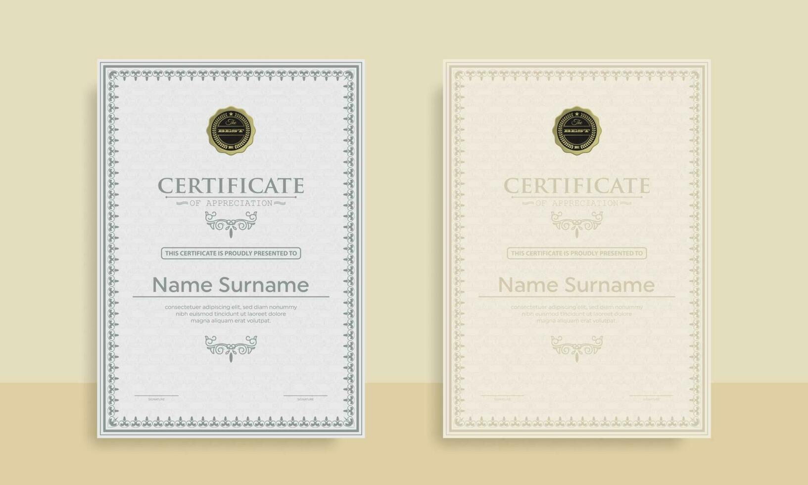 Diploma Certificate of achievement template in vector with Thai outline. Award Templates, achievements for companies, Best Prize Documents. Illustration Templates