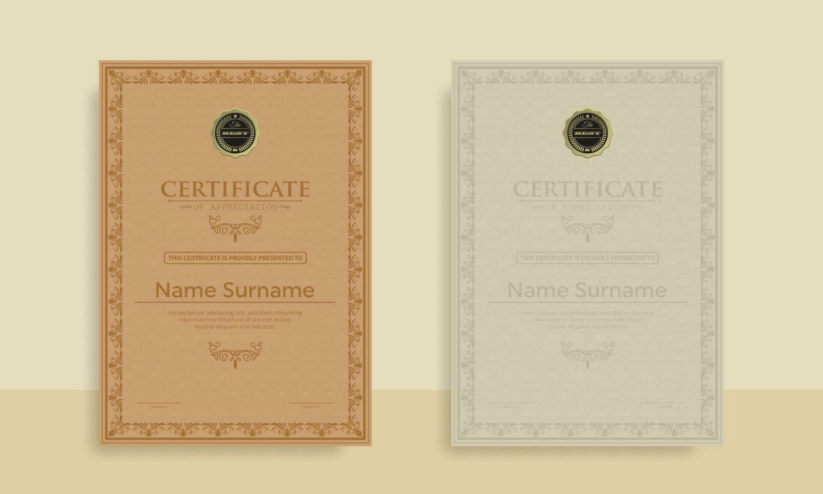Diploma Certificate of achievement template in vector with Thai outline. Award Templates, achievements for companies, Best Prize Documents. Illustration Templates