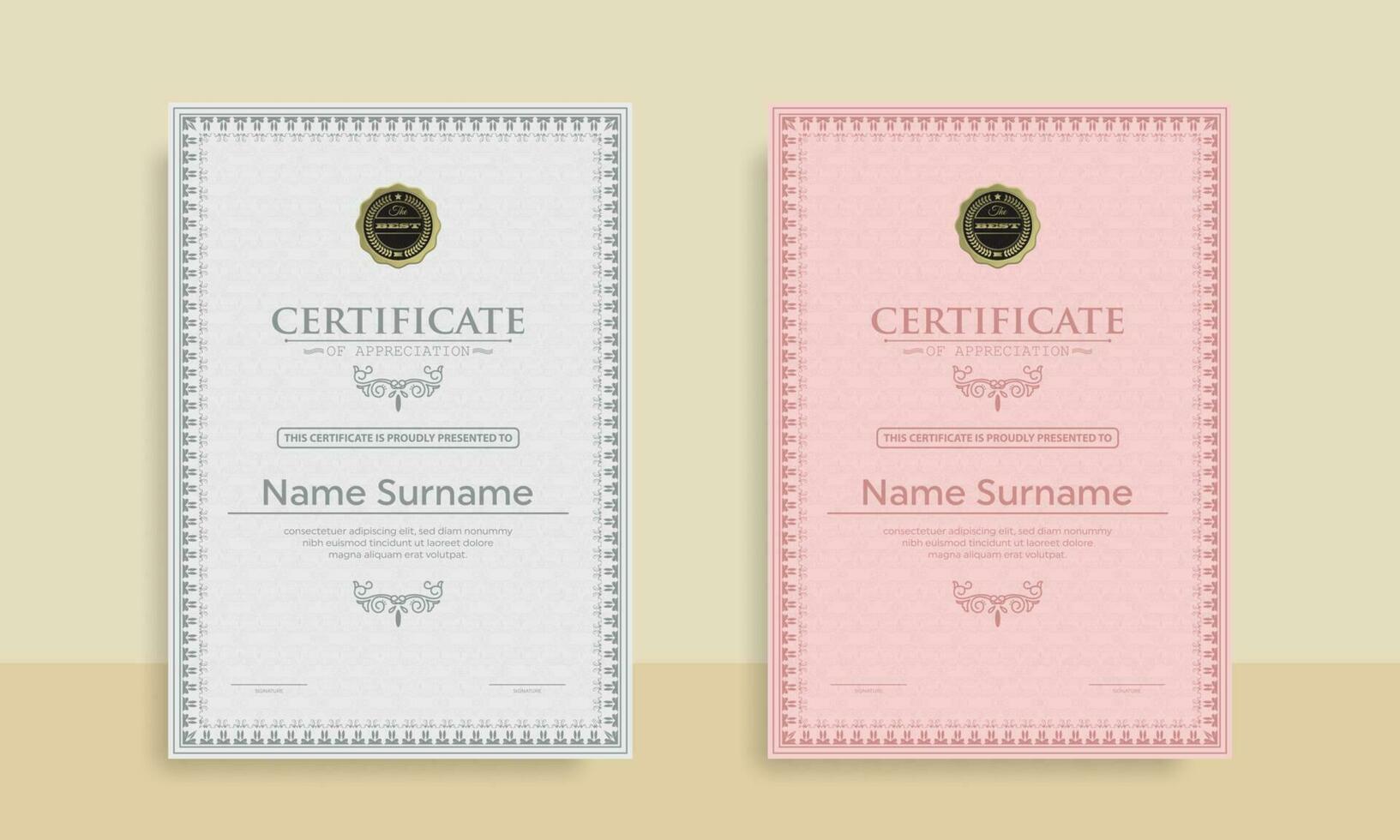 Diploma Certificate of achievement template in vector with Thai outline. Award Templates, achievements for companies, Best Prize Documents. Illustration Templates
