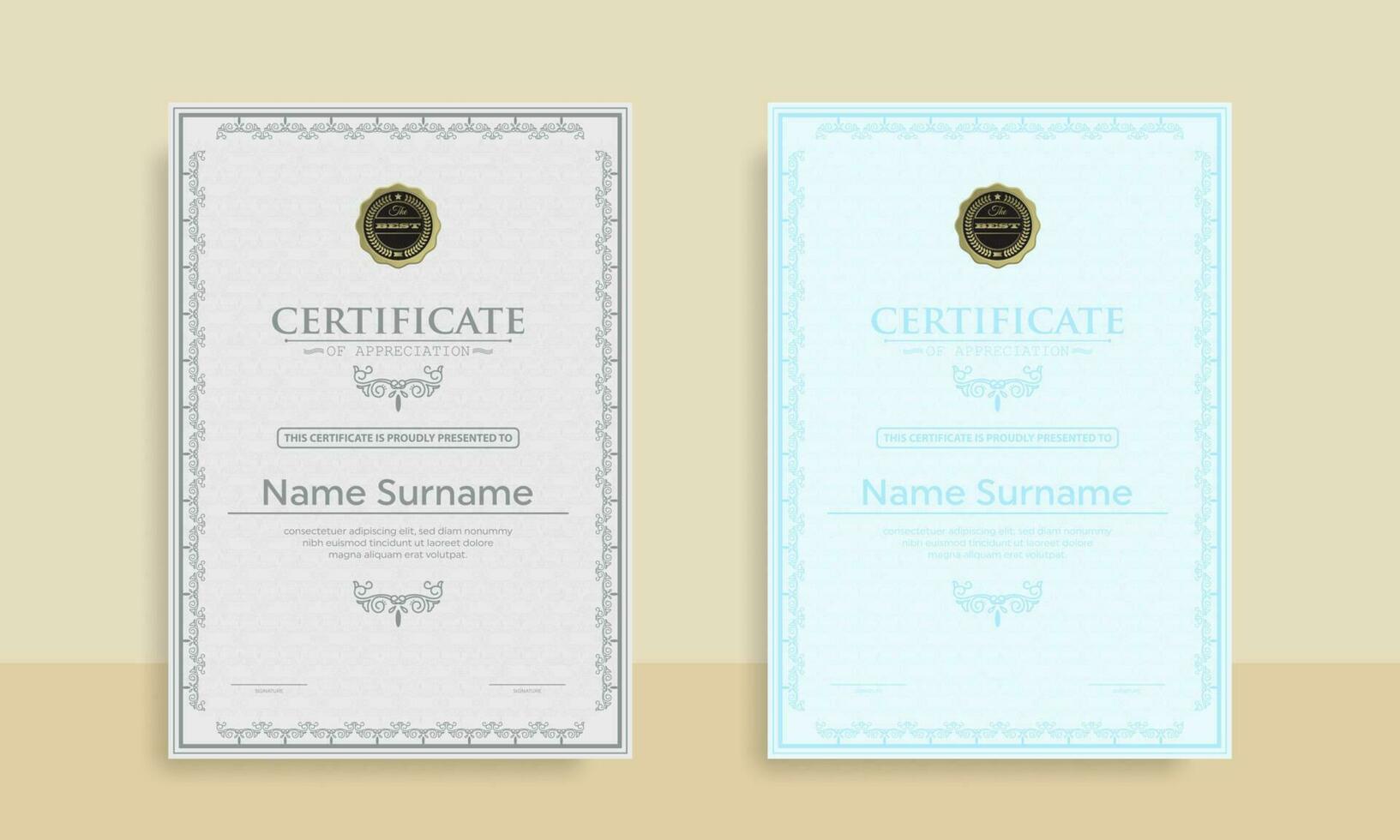 Diploma Certificate of achievement template in vector with Thai outline. Award Templates, achievements for companies, Best Prize Documents. Illustration Templates