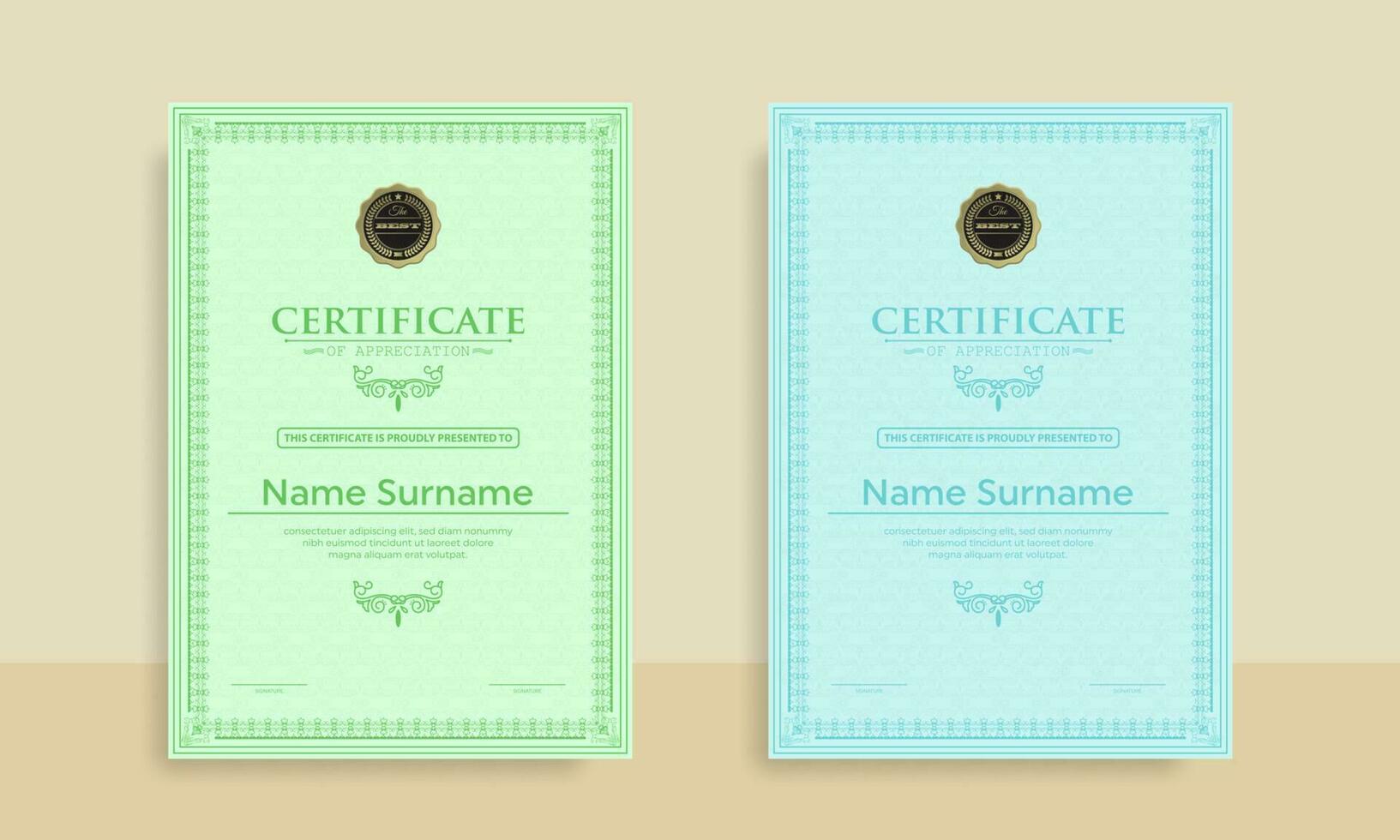 Diploma Certificate of achievement template in vector with Thai outline. Award Templates, achievements for companies, Best Prize Documents. Illustration Templates