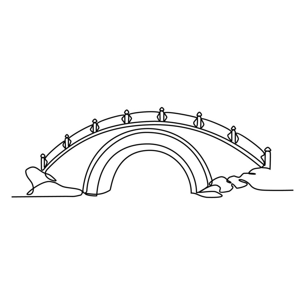 uno continuo línea dibujo de puente diseño ilustración. puente arquitecto en sencillo lineal estilo. construcción diseño concepto. vector ilustración