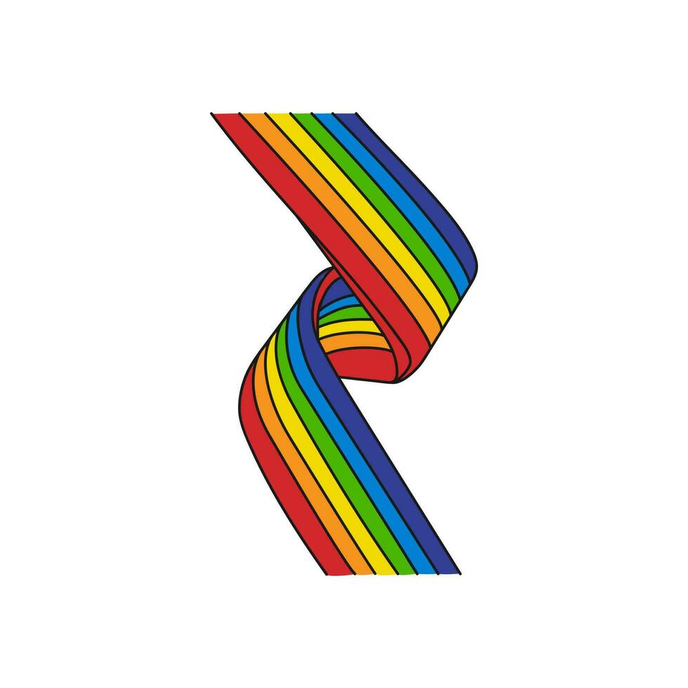 Rainbow colored ribbon. LGBT symbol. Pride, freedom flag. Hand drawn vector illustration.