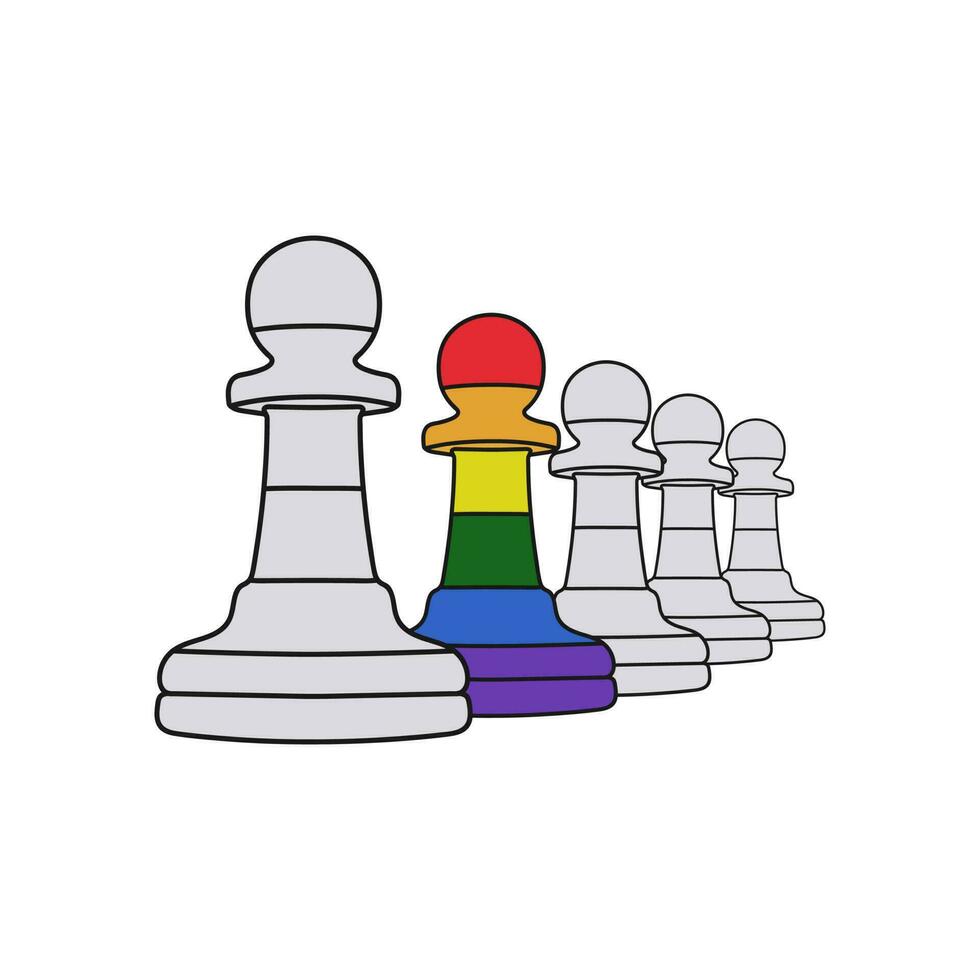Chess figures. Gender differences, LGBT concept. Not like most people. Hand drawn vector illustration.