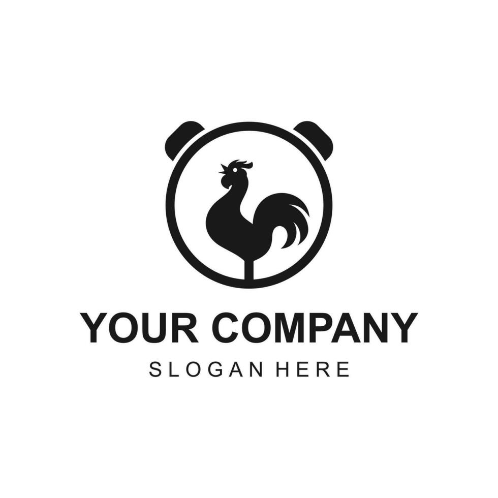 Creative flat rooster and alarm logo design concept vector
