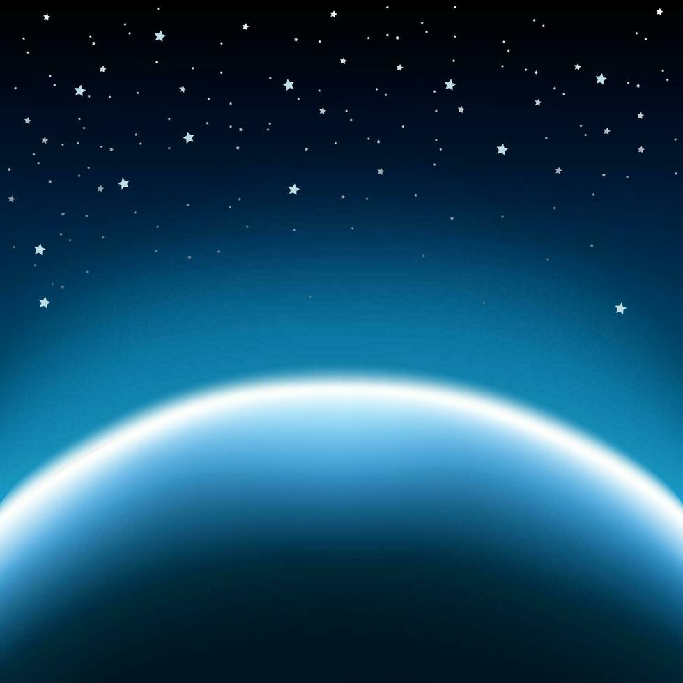 espacio con estrellas y azul planeta horizonte fondo, vector ilustración