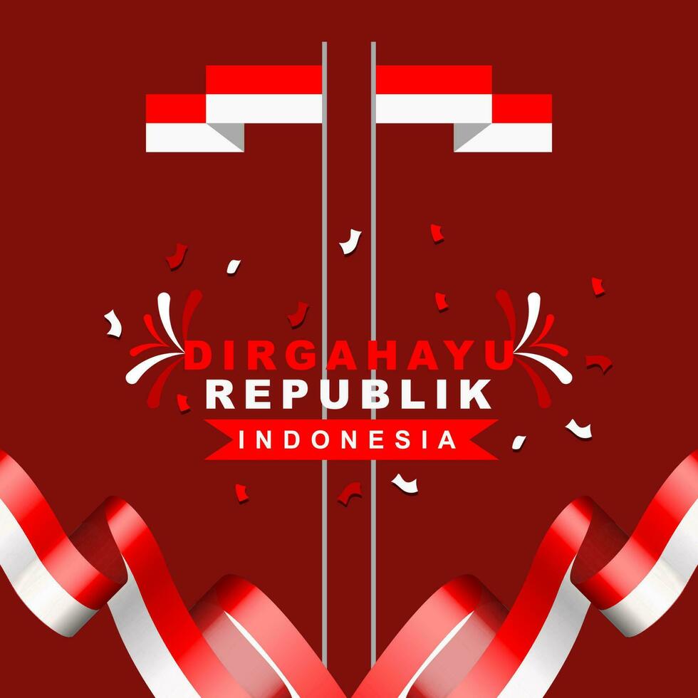 Indonesia independence day on 17th august, greeting card design with ribbon and red and white flag of the republic of indonesia vector