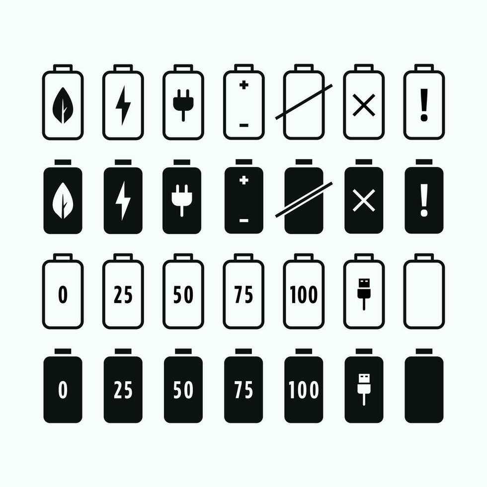 Battery icon set flat design, suitable for user interface design and many more vector