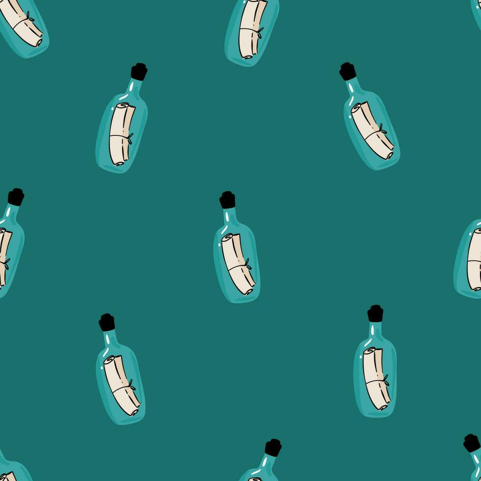 Message in the bottle icon in cartoon style isolated on white background. Pirates symbol stock vector illustration. seamless pattern sea,