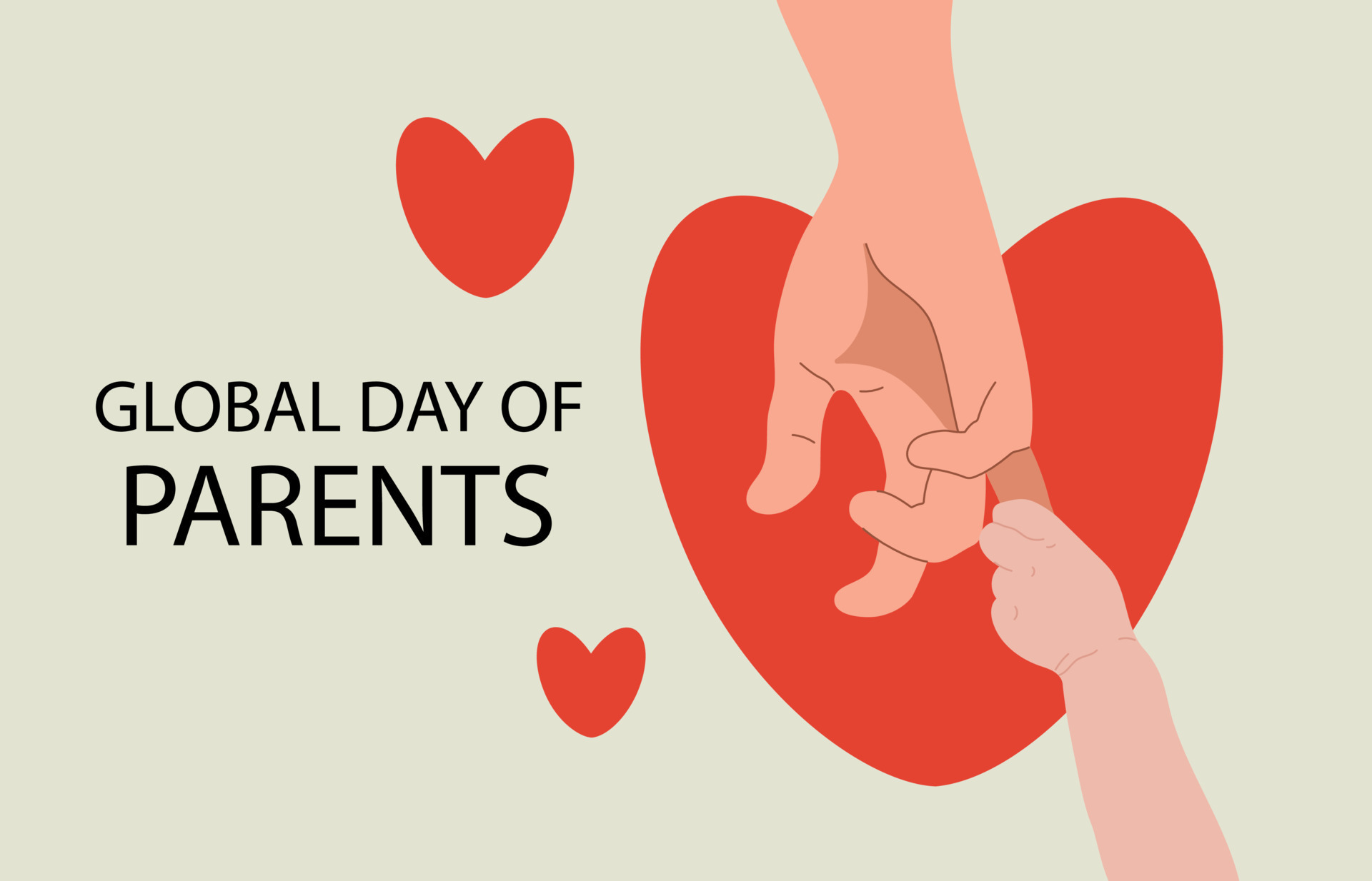 Happy Parents Day. The child holds the parent's hand, on a background