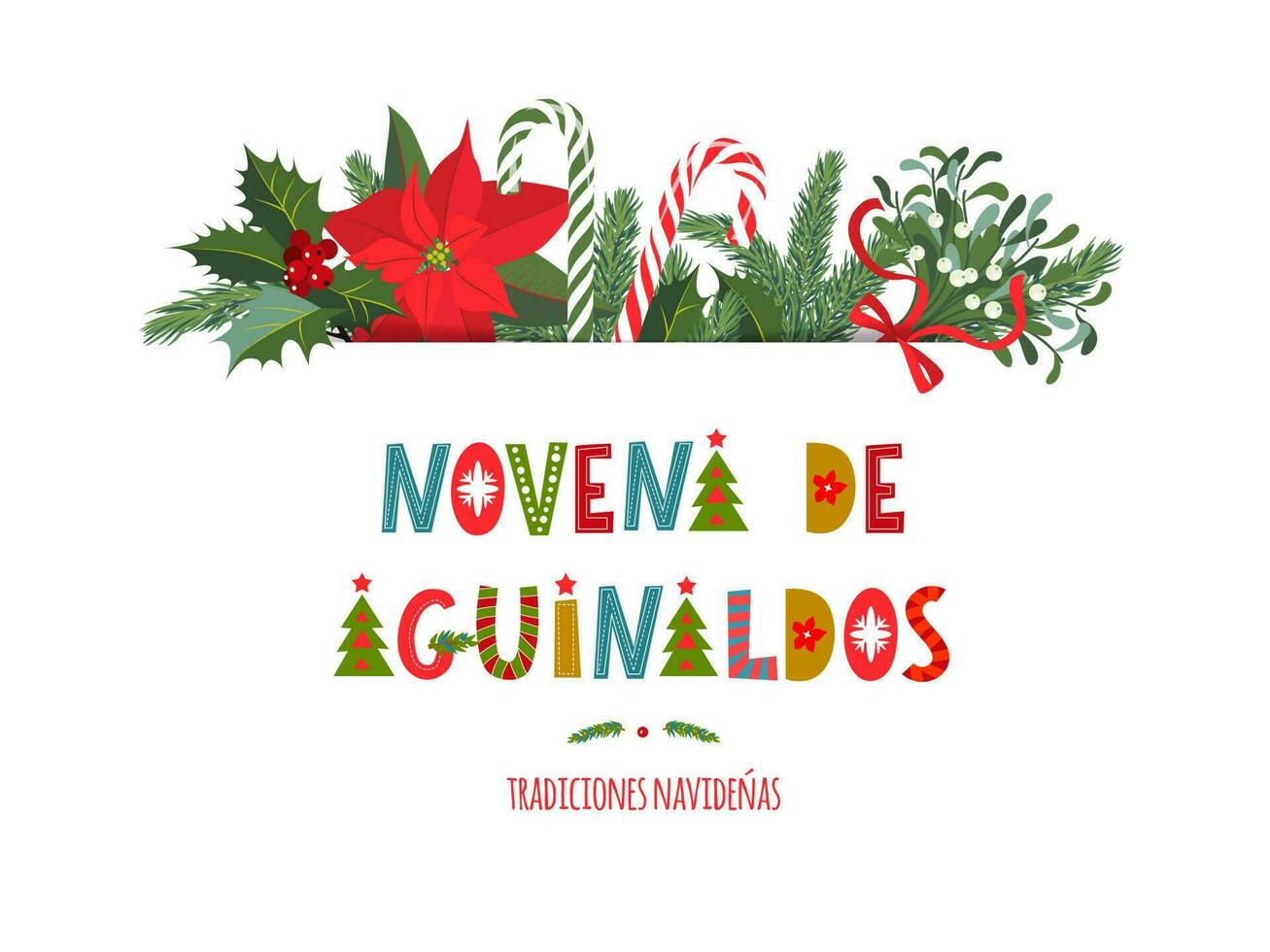Novena de aguinaldos - Ninth of Bonuses spanish text, It is a Christmas Catholic tradition in Colombia - latin american vector