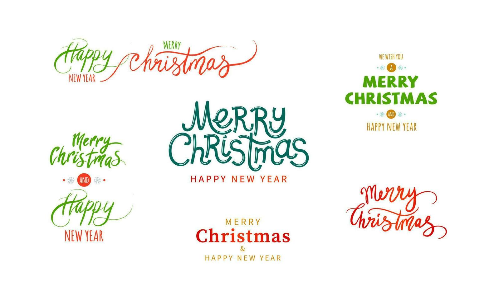 Merry Christmas. Set type. Vector logo, emblems, text design. Suitable for banners, greeting cards, gifts, etc.