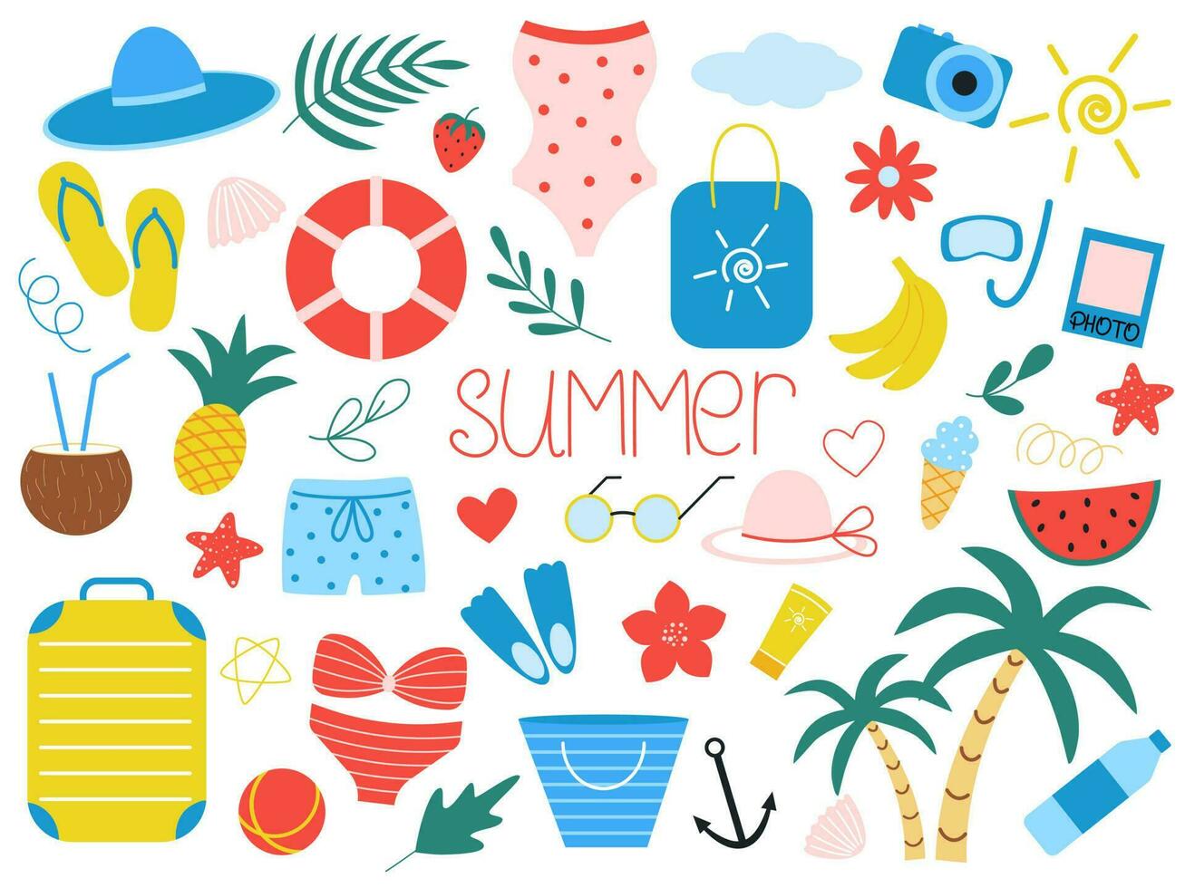 Summer vacation set of elements vector