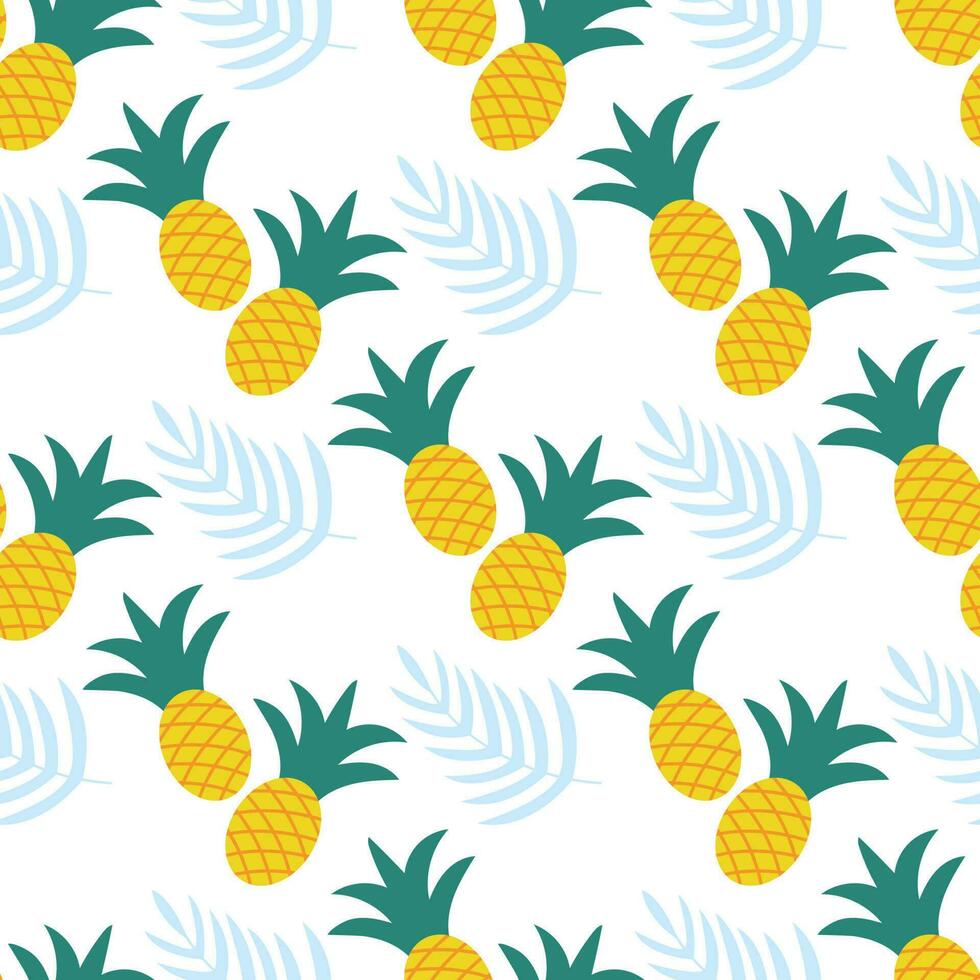 Pineapple and palm branch seamless pattern vector