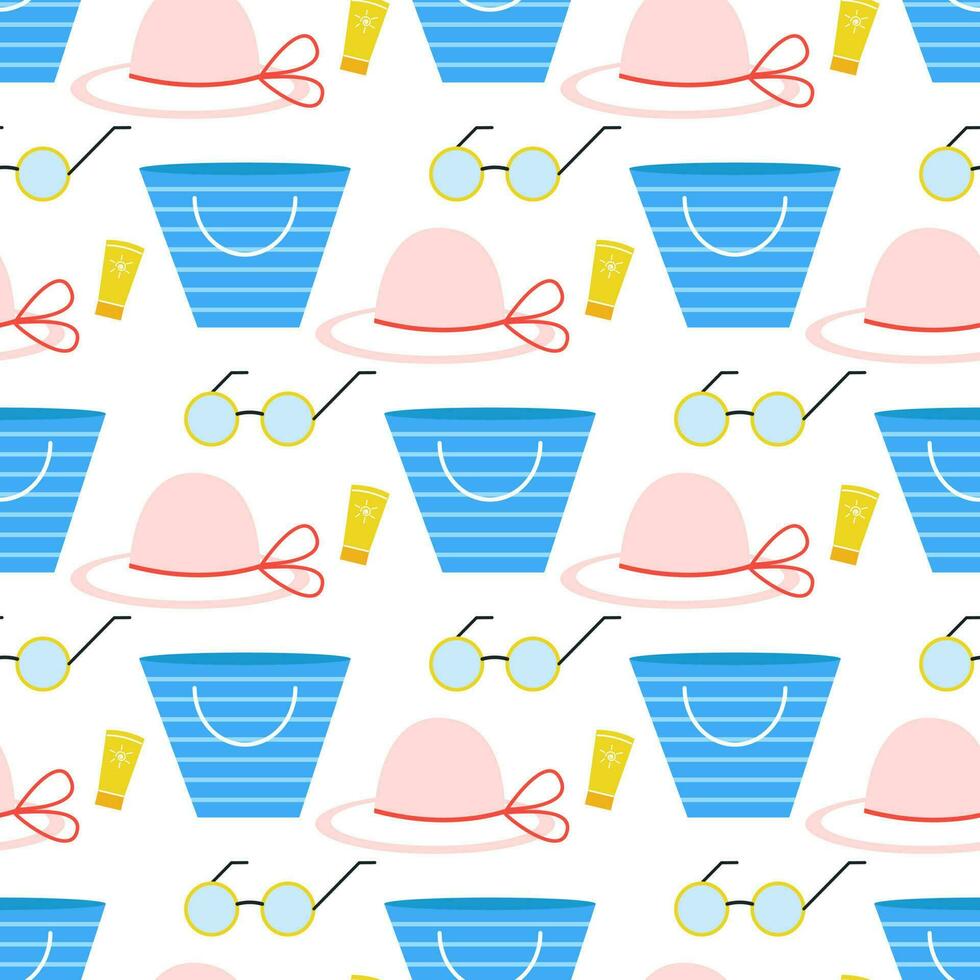Beach attributes seamless pattern vector