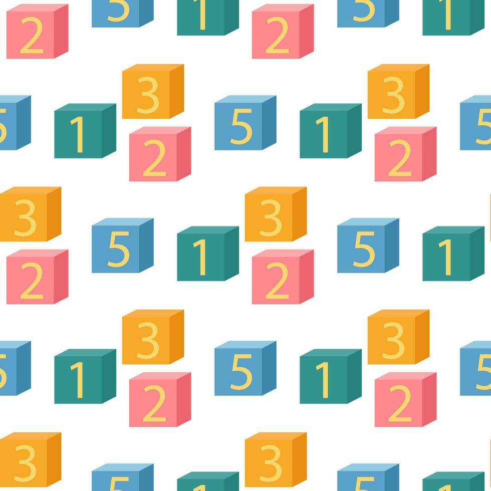 Colored cubes with numbers seamless pattern vector