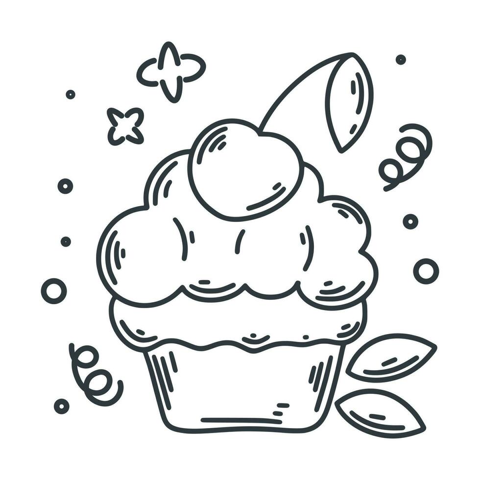 Berry doodle cupcake vector
