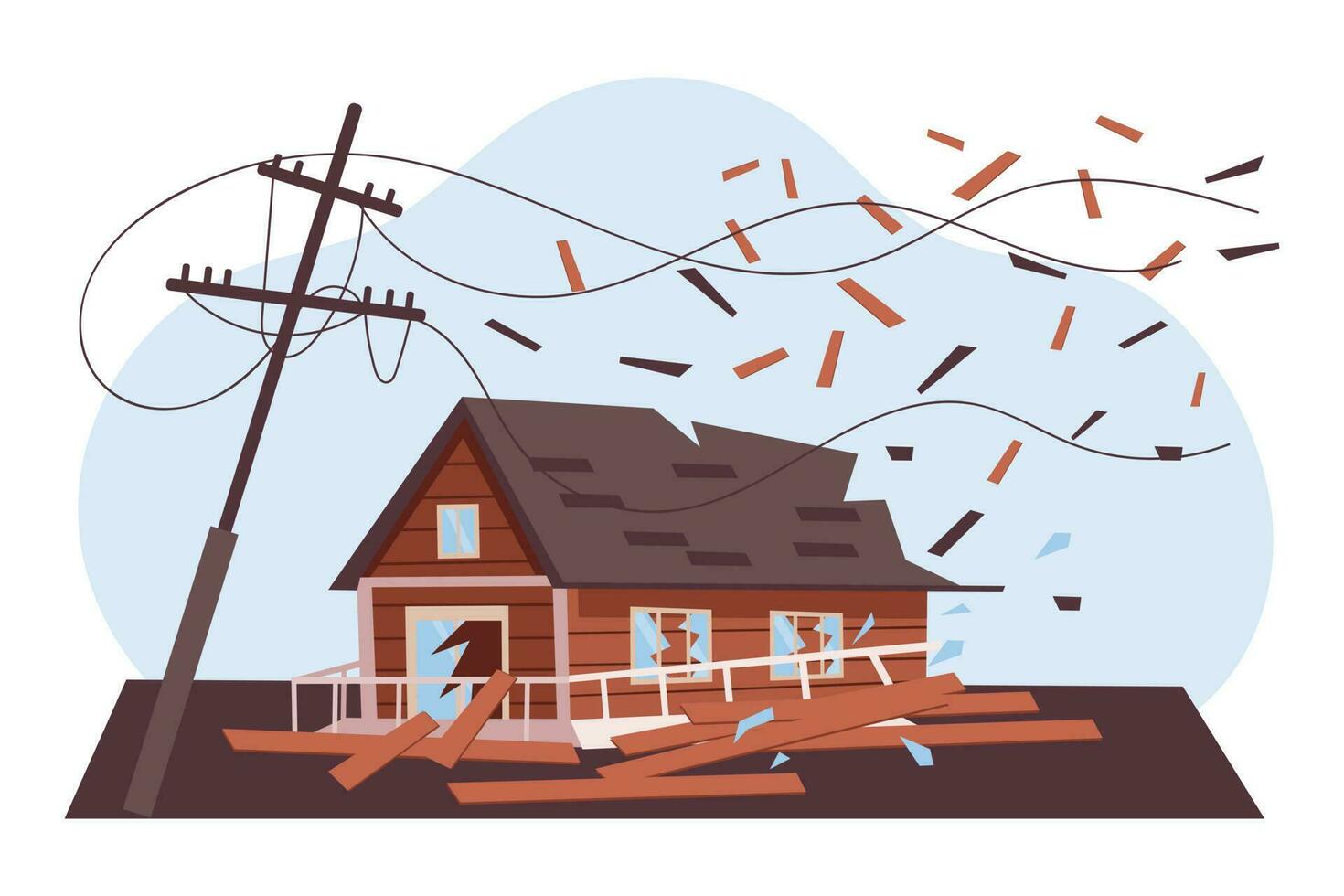 Destroyed house. Hurricane, tornado, earthquake. The concept of natural disasters. Illustration, vector