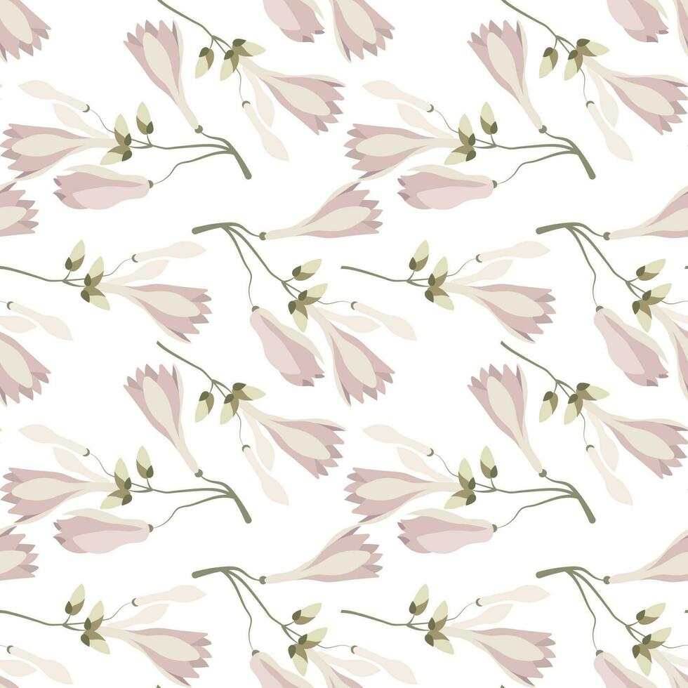 Seamless pattern, delicate pink magnolia flowers with buds. Print, floral background, textile, wallpaper, vector