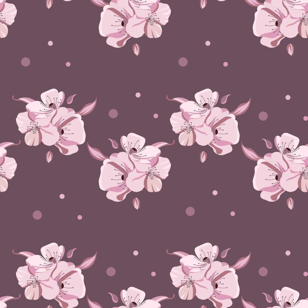 sin costura patrón, delicado rosado flores en un oscuro antecedentes. imprimir, floral fondo, textil, vector
