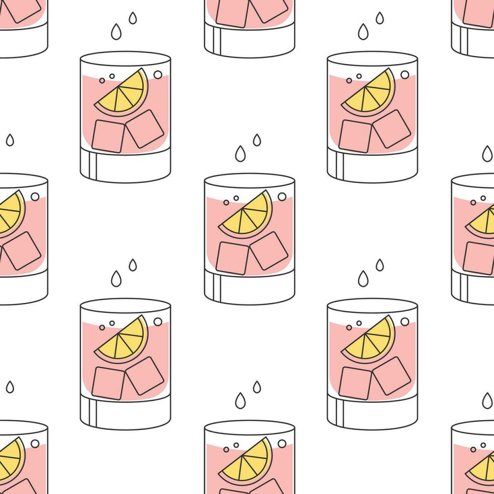 Seamless pattern, refreshing fruit cocktails on a white background. Drinks background, textile vector