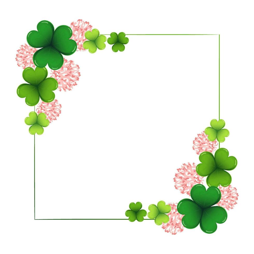 Elegant square frame with shamrock leaves and flowers. Postcard, banner vector