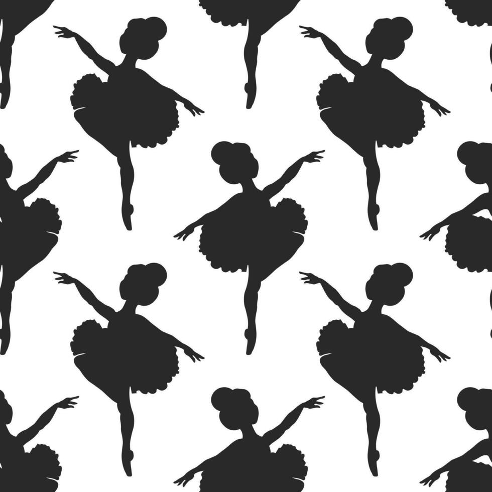 Seamless pattern, silhouette of a little ballerina on a white background. Illustration, print, vector