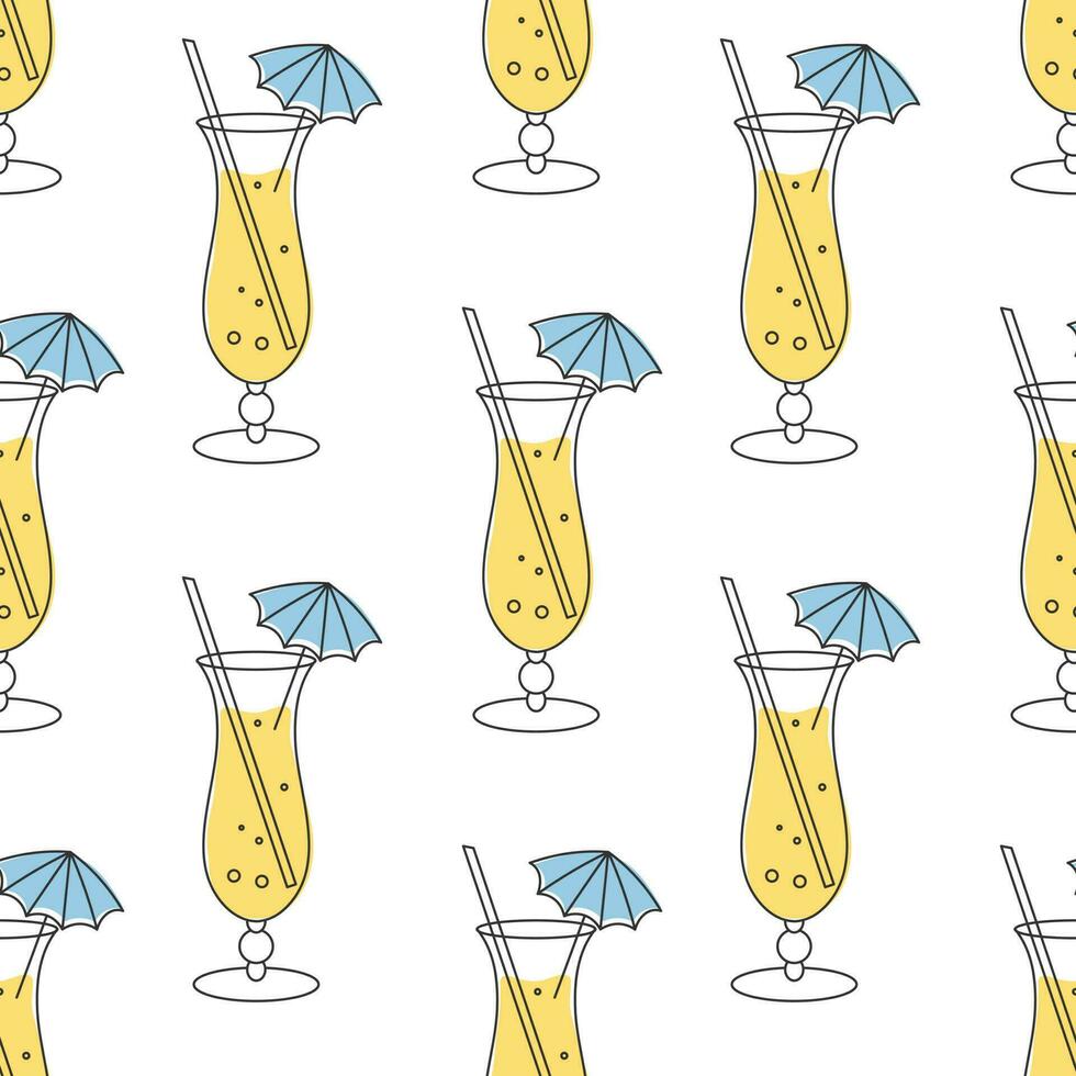 Seamless pattern, refreshing fruit cocktails on a white background. Drinks background, textile vector