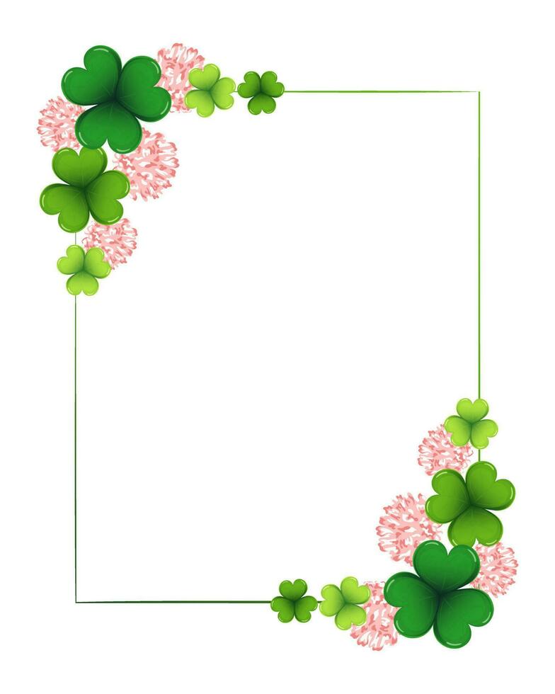 Elegant square frame with shamrock leaves and flowers. Postcard, banner, vector