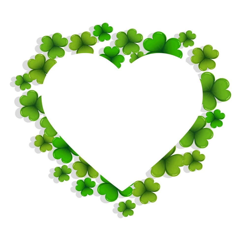 St. Patrick's Day background, elegant heart frame with shamrock, clover leaves. Postcard for text, banner, poster, vector